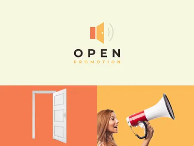 open promotion brand branding clean combination logo company design door dual meaning forsale graphicdesigns inspiration logo logodesign loudspeaker modern open promotion rendycemix simple vector