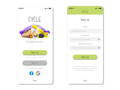 Sign Up mockup recycling sign in signup ui ui design