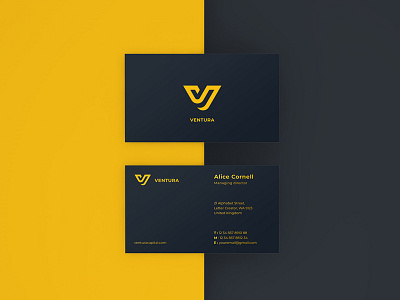 Business Card Design black business card corporate business card corporate design 2021 graphic design identity logo modern business card modern design 2021 modern logo modern logo design v logo design yellow business card yellow logo design