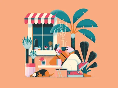 Album cover illustration 2d 2d art 2d character affinitydesigner art chill chilling coffee colorful cute design flat illustration minimal pastels plants vector vector art