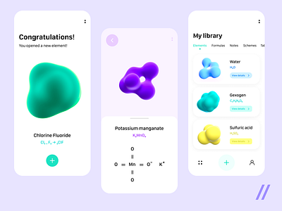 Chemistry Learning App 3d app app uiux chemistry design e learning edtech education learning learning app mobile mvp online purrweb startup ui ui ux uiux user interface ux