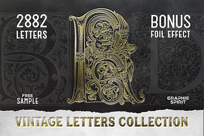 28 IN 1 VINTAGE LETTERS COLLECTION alphabet black book celtic collection corel draw effect eps foil gothic gravure letters paper texture photoshop png retro vector vintage