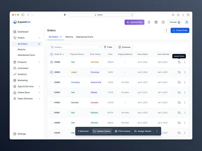 Online Store Orders List commerce ecommerce list online store orders table