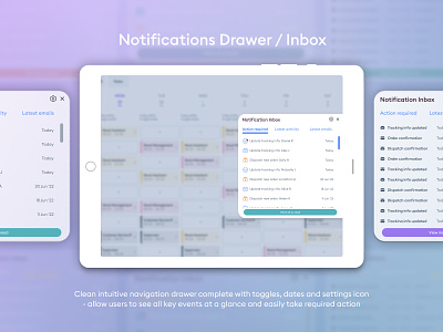Notifications Drawer, Inbox alerts drawer events material ui notifications product design react toggle