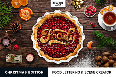 FOODY | Christmas Edition actions christmas cookies design edition effect flour food foody gingerbread glaze graphic lettering matchbox mockup photoshop pie realistic scene creator text