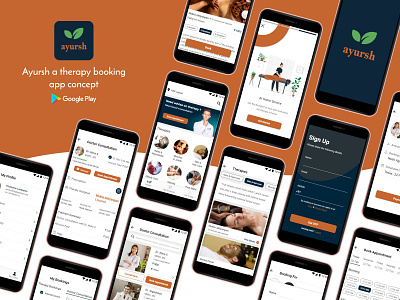 Ayursh a therapy booking app design concept adsum adsumoriginator android app android app development app concept app design app development app interface app ui app ui concept concept originator therapy booking app ui uiux uiux design user experience design user interface design