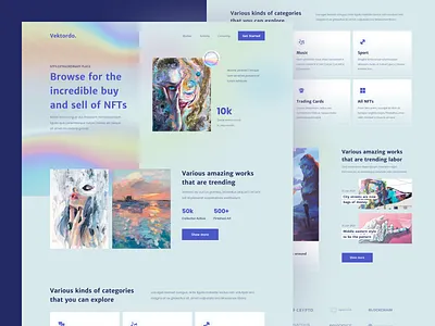Vektordo - NFTs Marketplace Website crypto cryptocurrency header holographic landing page marketplace nft nftart nfts purple