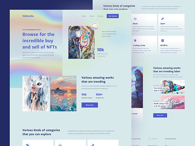 Vektordo - NFTs Marketplace Website crypto cryptocurrency header holographic landing page marketplace nft nftart nfts purple