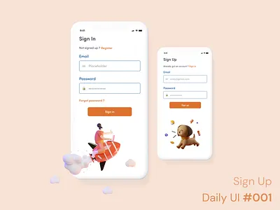 Daily UI 001 - Sign Up 001 3d illustration daily ui daily ui 001 daily ui challenge figma mobile app design mockup orange product design sign in sign in form signup ui uiux ux