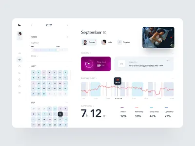 Sleep Tracking App admin analytics app calendar chart clean dashboard data design graph interface minimal product design sleep statistics stats tracker ui ux web
