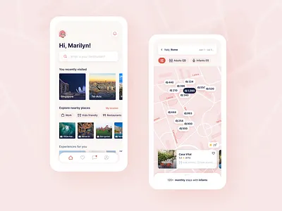 Tours app app ios pink shadow travel travel app ui