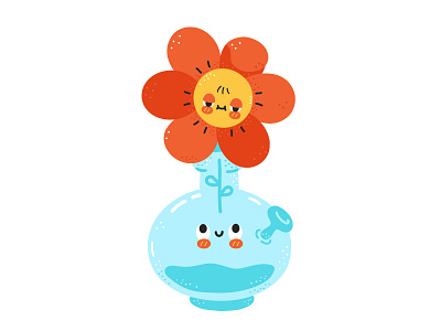 Flower in bong 420 bong cannabis cartoon character comic cute flower funny good vibes green high illustration indica kawaii marijuana pot smoke stoned weed