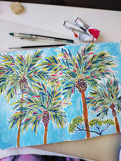 Palm Trees Studies art drawing gouache hand drawn illustration nature painting palmtree sketchbook summer trees