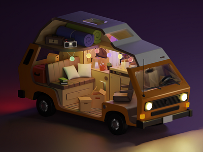 Westfalia 3d 3d art 3d illustration 3d modeling auto blender camp car illustration road trip volkswagen westfalia