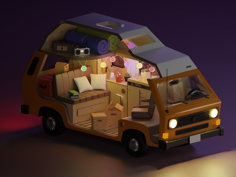 Westfalia 3d 3d art 3d illustration 3d modeling auto blender camp car illustration road trip volkswagen westfalia