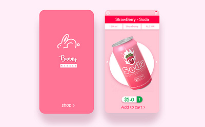 Market Application app app design application application ui bunny cart food illustration illustration market marketplace shop shopping shopping cart soda ui vector