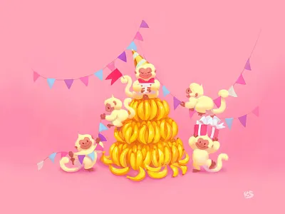 Let's go bananas! birthday card illustration kids illustration