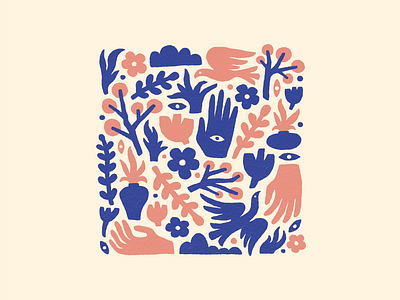 Birbs & Botanicals & Hands birds botanicals collage color palette cut out eyes hands illustration matisse pattern plants simple surface design