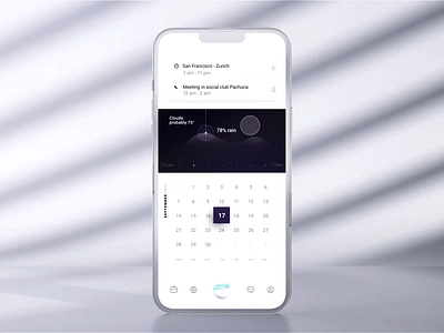 Simple calendar interaction animation calendar city clean ios iphone light mockup motion os shadow simple swiss tasks tickets travel ui white widgets zurich