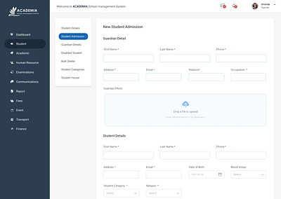 ACAMEDIA School Management System - Student Admission dashboard design school ui ux web