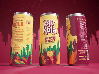 Oji Kola - Packaging afro futurism bean beverage can city drink energy eye foliage galaxy ginger illustration jungle kola kolanut leaves packaging space stars third eye