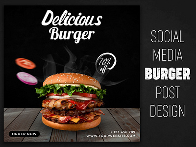 Burger Social Media Post banner ads branding burger design facebook ads food banner food poster foodie instagram ads instagram post template restaurant branding social media banner social media design social media pack social media post social media template socialmediaads socialmediapost trendy twitter ads