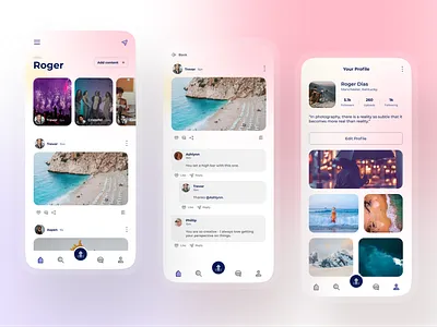 Social Media App UI Design android app design app design app ui app ui design feeds ios app design minimal ui profile design profile page social social media social media design social ui socialmedia ui ui design uidesign uiux ux