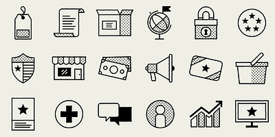 Icons – Outline globe globe icon halftone pattern icon design icon set megaphone money money icon outline outline icons price tag price tag icon shield shield icon shipping box shipping box icon shop shop icon store store icon