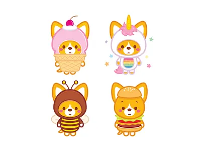 Corgi Costumes adobe illustrator character design cute illustration jerrod maruyama jmaruyama kawaii vector