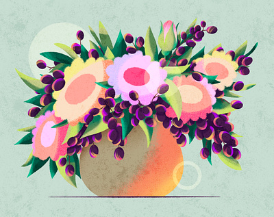 Flower vase digital dribble flowers grape illustration procreate texture vase