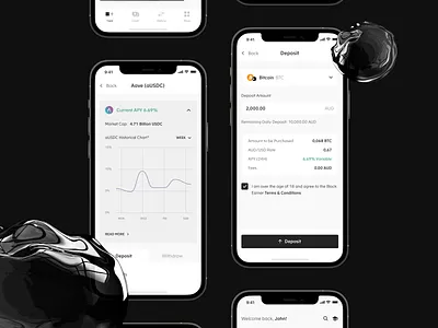 Mobile UI/UX design | Merge Development agency app application black blockchain concept crypto deposit design digital finance fintech interface invest mobile modern money product deisgn ui ux