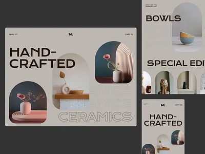 Hand crafted product's eCommerce website design branding ceramics cerative creative design ecommerce graphic design hand crafted homepage interior design landing page minimal online shopping online store showpiece typography ui ux web web design website