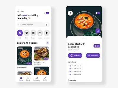 Recipe App app app design app ui design flat icon ios app ios app design light mode light theme recipe app typography ui ux
