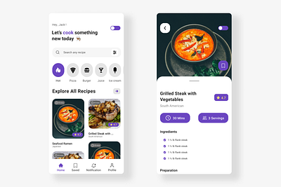 Recipe App app app design app ui design flat icon ios app ios app design light mode light theme recipe app typography ui ux