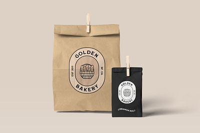 Golden Bakery Concept Packaging Mockup bakery carryout design illustration logo mockup packaging packaging design paperbag takeout