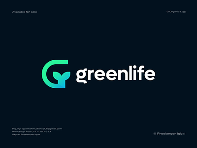 G Greenlife Organic Logo Design brand identity branding design g logo gradient logo green growth logo leef logo letter logo logo design logo designer logo mark mark minimal modern modern logo organic logo vector vegan