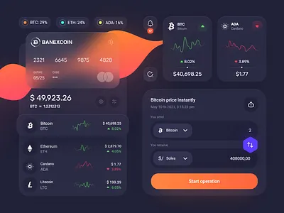 Banexcoin components 💎 app application bitcoin btc buttons clean components credit card dark mode design system exchange interface ios minimal product design swap table ui ui kit ux