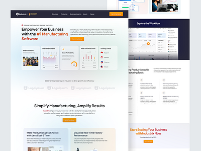 Industrix - Manufacture Software Landing Page aesthetic banner company website design cta erp feature graphic design homepage landing page manufacture manufacture software redesign revamp ui ui design uiux ux design web design website website design