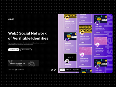 LINK3 - Web3 Social Network of Verifiable Identities | Homepage animation bitcoin blockchain btc crypto design homepage index landingpage minimal minimalist nft social ui web web3 website