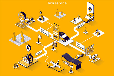 Taxi Service 3D Isometric Web Banner 3d animation 3d art 3d character 3d illustration agency app concept conceptual flat illustration isometric isometric design landing landing page page process strategy technology vector web