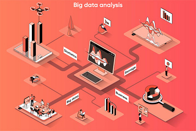 Big Data Analysis 3D Isometric Web Banner 3d animation 3d art 3d character 3d illustration agency app concept conceptual flat illustration isometric isometric design landing landing page page process strategy technology vector web