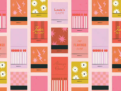 Matchbook Pattern day feminine flamingo floral hotel illustration love match matchbook mid century motel pattern spark texture valentines vintage