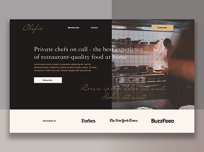 Landing page for Chef service concept hero chef chefs concept food hero hero image hero section landing page luxurious luxury membership mock up mockup restaurant service subscription web web ui website website design