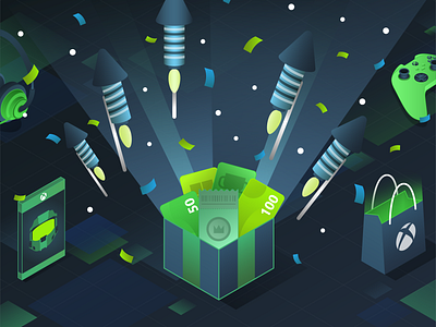 Microsoft Rewards Refresh - Rewards 3d app branding celebrate fireworks gradient graphic design icon illustration isometric logo microsoft rewards vector xbox