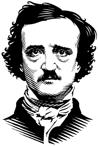 My woodcut style illustration of Edgar Allen Poe for letterpress classic illustration pen and ink portrait vector art vintage woodcut