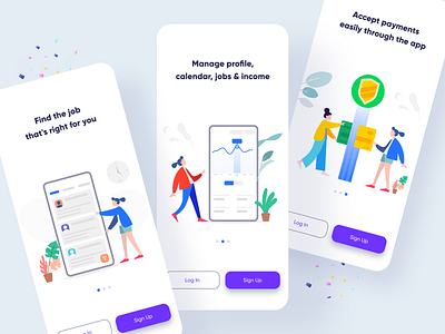 Job Finding App accept payment app onboarding appdesign appdesign2021 find a job in dubai job app job application job board joblisting joblistingapp login form manageprofile mobileapp mobileonboarding onboarding onboarding screens signupform tutorial tutorial screens uidesign