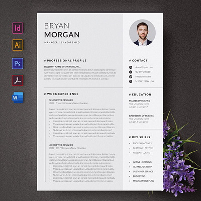 Modern Resume or CV Template a4 clean cover letter curriculum vitae cv cv design elegant minimal resume template resume word
