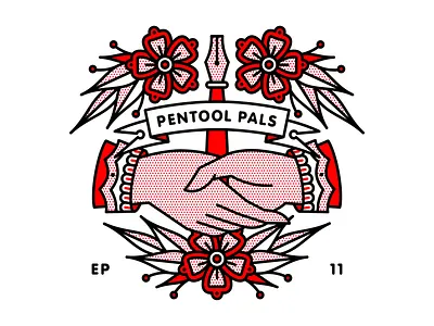 I'm on Pentool Pals Ep. 11 graphic design halftone hand handshake illustration mono line monoline pentool podcast tattoo art typography