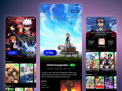 Anime streaming app for iOS anime app cartoons dark theme design graphic design ios netflix streaming ui uiux ux