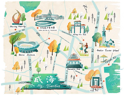 Weihai City Map branding buidling city city branding city guide city illustration cityscape design graphics illustration map